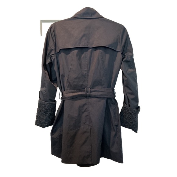 Sam Edelman Trench Coat Womens Small Belted Single Breasted Navy Crochet - Picture 3 of 5